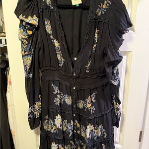 FARM Rio Black Dress with Yellow and Blue Floral Design